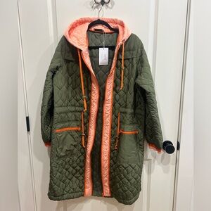 Olive Green and Pink lightweight puffer coat. New Coat!